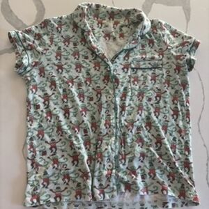 Roller Rabbit Kids Button Down Shirt - Green and Red Monkey Print. Christmas